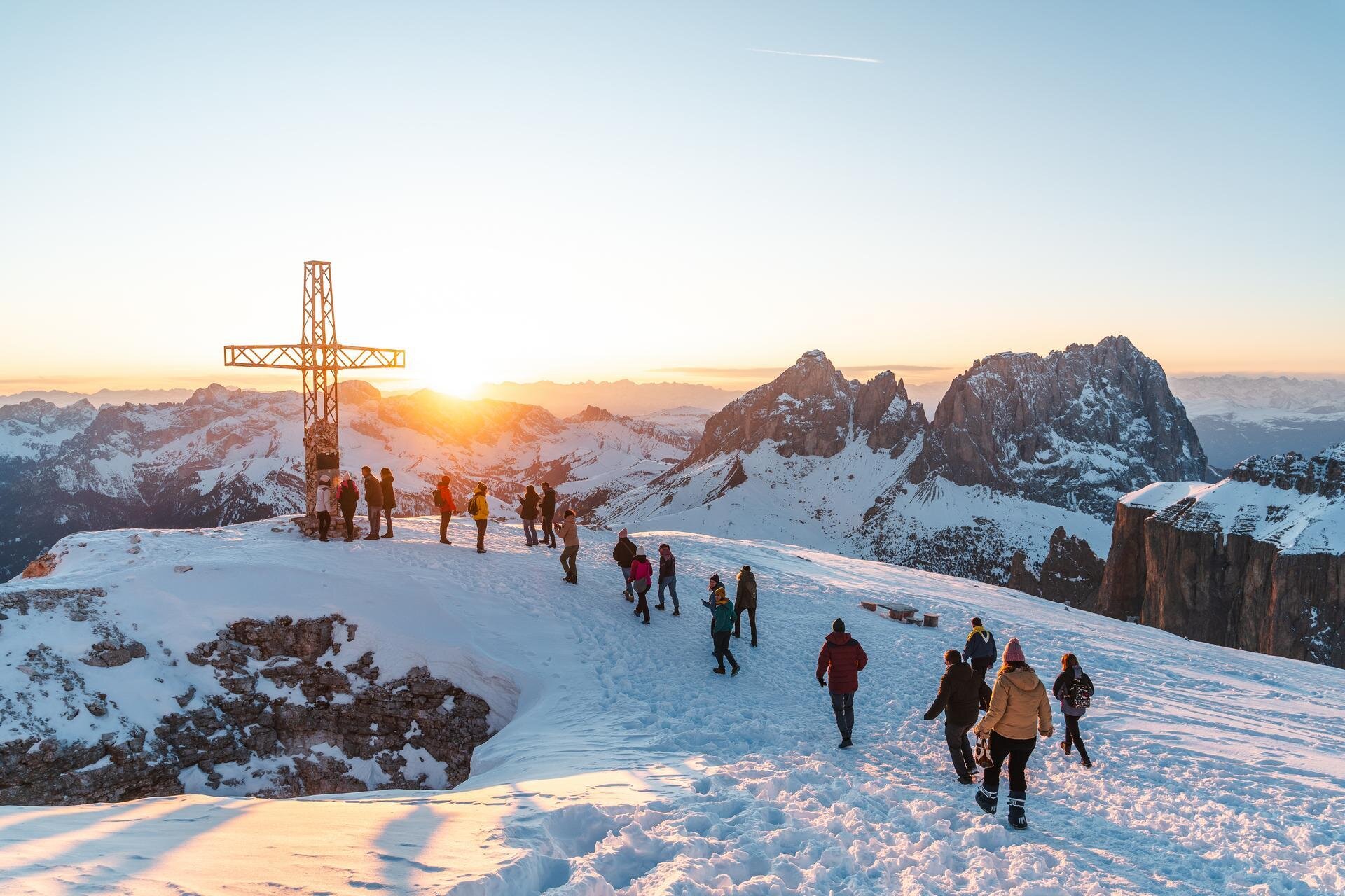 Tramonto vista Sella e Sasslungo dal Sass Pordoi in Val di Fassa | © Archivio Immagini ApT Val di Fassa - Patricia Ramirez